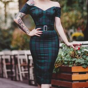 Rhonda's Revenge Black Plad Check Vintage Style Pencil Dress